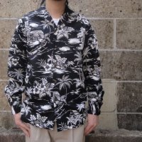 TWO PALMS (トゥーパームス) L/S Hawaiian collar shirt / Cotton LOVE SHACK ブラック