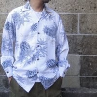 TWO PALMS (トゥーパームス) L/S Hawaiian collar shirt / Rayon PINEAPPLE MAP ホワイト