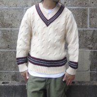 DULYN KNITWEAR (デュリンニットウェア) CRIKET P/O SWEATER アラン/バーガンディー/グレー