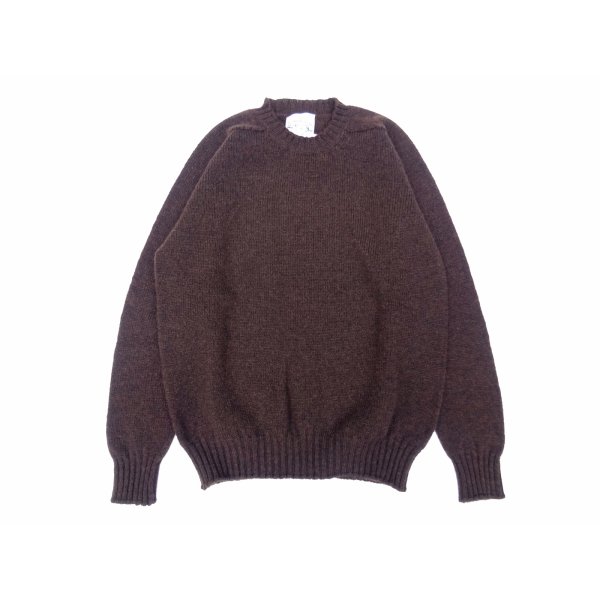 画像1: Jamieson’s (ジャミーソンズ) Plain Saddle Shoulder crew neck ミディアムブラウン