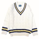 DULYN KNITWEAR (デュリンニットウェア) CRIKET P/O SWEATER アラン/ ネイビー/ ゴールド