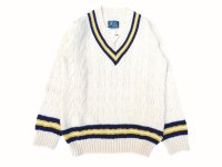 DULYN KNITWEAR (デュリンニットウェア) CRIKET P/O SWEATER アラン/ ネイビー/ ゴールド