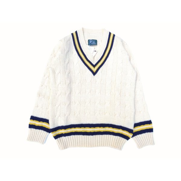 画像1: DULYN KNITWEAR (デュリンニットウェア) CRIKET P/O SWEATER アラン/ ネイビー/ ゴールド