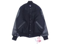 GAME SPORTSWEAR (ゲームスポーツウェア) Varsity Wool Leather Jacket ブラック×ブラック