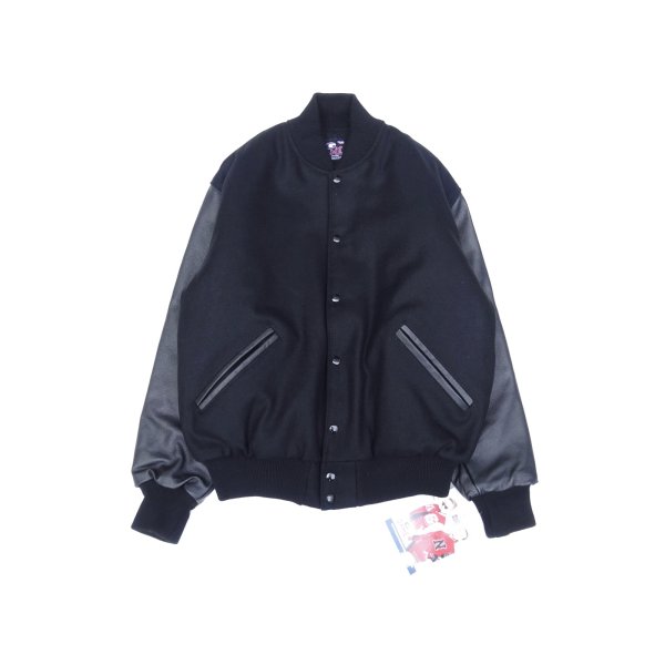 画像1: GAME SPORTSWEAR (ゲームスポーツウェア) Varsity Wool Leather Jacket ブラック×ブラック