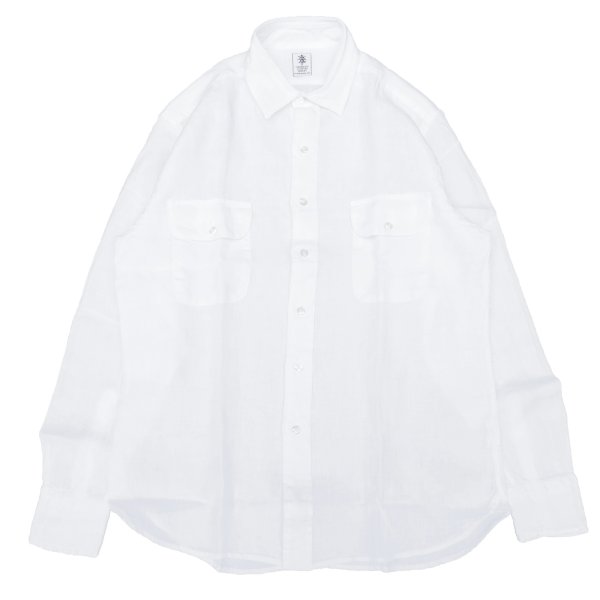 画像1: GAMBERT SHIRT (ギャンバートシャツ) LINEN DYED REG COLLAR SHIRT with 2 POCKETS ホワイト