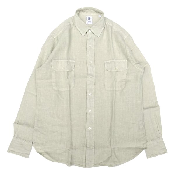 画像1: GAMBERT SHIRT (ギャンバートシャツ) LINEN DYED REG COLLAR SHIRT with 2 POCKETS ベージュ