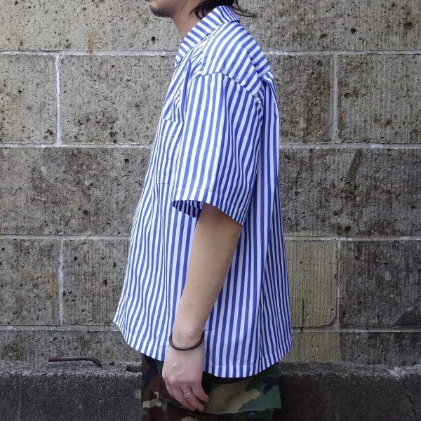 画像6: SERO (セロ) SHORT SLEEVE OPEN COLLAR STRIPE ブルー×ホワイト