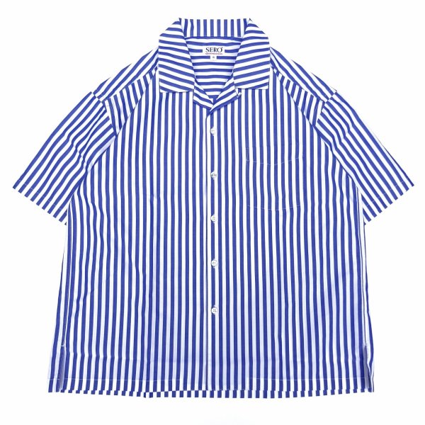 画像1: SERO (セロ) SHORT SLEEVE OPEN COLLAR STRIPE ブルー×ホワイト