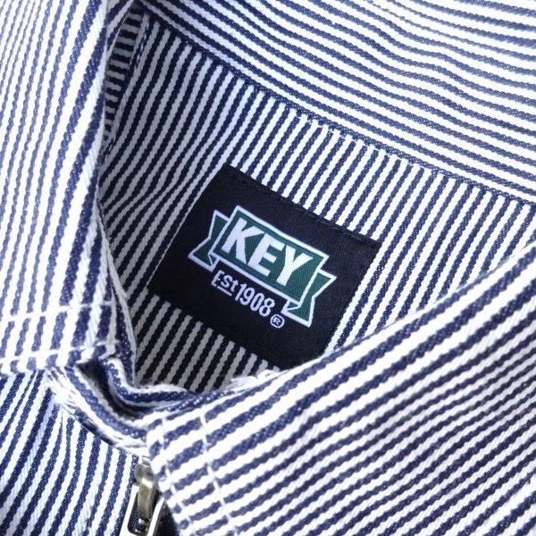 画像3: KEY (キー) Long Sleeve Zip Front Logger Shirt ヒッコリーストライプ