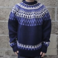 GUERNSEY WOOLLENS (ガンジーウーレンズ) ICELANDIC CREW NECK PULL OVER ネイビー