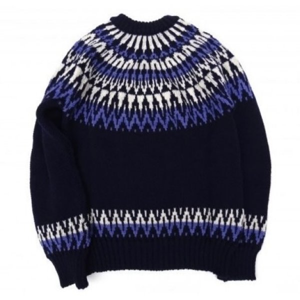 画像2: GUERNSEY WOOLLENS (ガンジーウーレンズ) ICELANDIC CREW NECK PULL OVER ネイビー