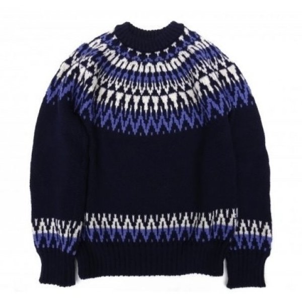 画像1: GUERNSEY WOOLLENS (ガンジーウーレンズ) ICELANDIC CREW NECK PULL OVER ネイビー