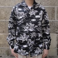 TWO PALMS (トゥーパームス) L/S Hawaiian collar shirt / Cotton LOVE SHACK ブラック