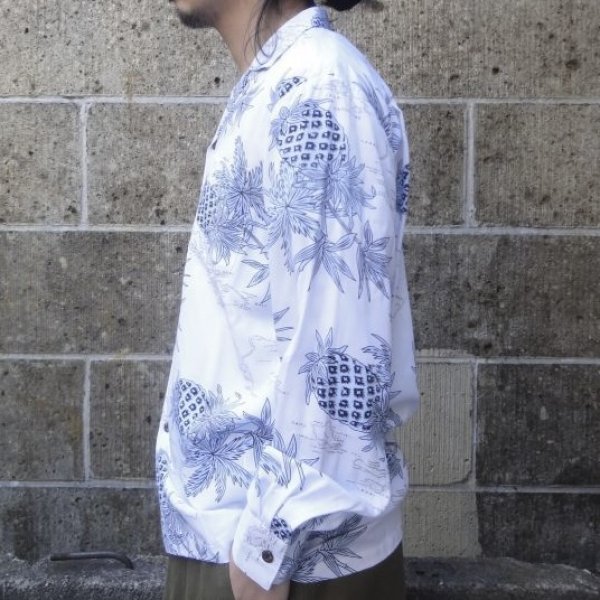 画像6: TWO PALMS (トゥーパームス) L/S Hawaiian collar shirt / Rayon PINEAPPLE MAP ホワイト