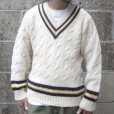 画像1: DULYN KNITWEAR (デュリンニットウェア) CRIKET P/O SWEATER アラン/ ネイビー/ ゴールド (1)