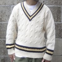 DULYN KNITWEAR (デュリンニットウェア) CRIKET P/O SWEATER アラン/ ネイビー/ ゴールド