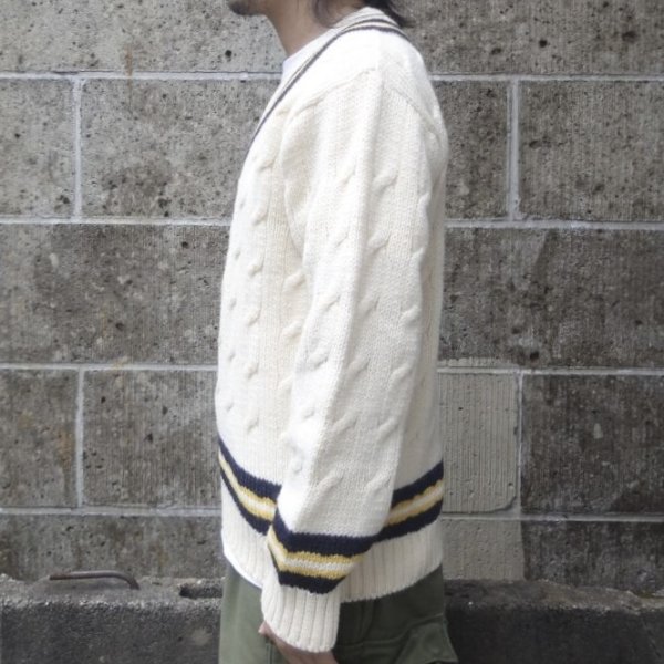 画像2: DULYN KNITWEAR (デュリンニットウェア) CRIKET P/O SWEATER アラン/ ネイビー/ ゴールド