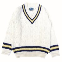 DULYN KNITWEAR (デュリンニットウェア) CRIKET P/O SWEATER アラン/ ネイビー/ゴールド