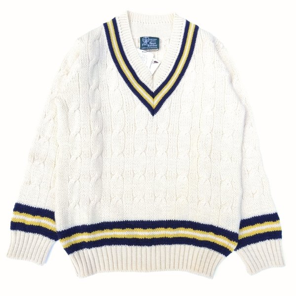 画像1: DULYN KNITWEAR (デュリンニットウェア) CRIKET P/O SWEATER アラン/ ネイビー/ゴールド