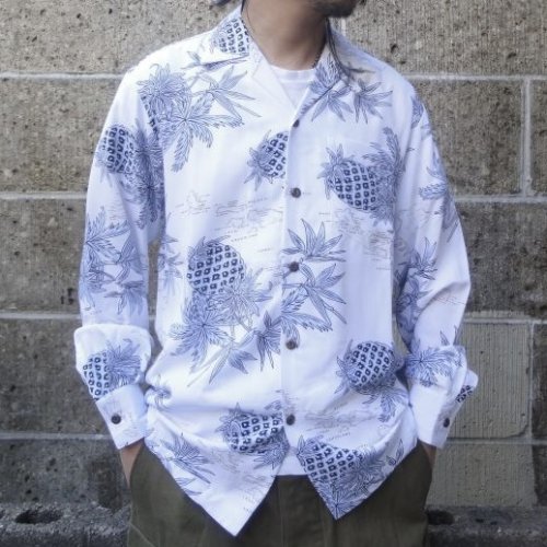 他の写真1: TWO PALMS (トゥーパームス) L/S Hawaiian collar shirt / Rayon PINEAPPLE MAP ホワイト