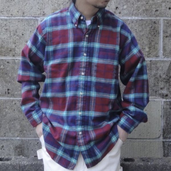 画像1: Deadstock 90's CLEVE (クリーブ) ライトフランネルシャツ A PLAID washed
