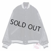 GAME SPORTSWEAR (ゲームスポーツウェア) Varsity Wool Leather Jacket オールブラックwithホワイトストライプ