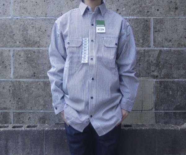 画像1: KEY (キー) Long Sleeve Button Front Logger Shirt ヒッコリーストライプ (1)