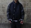 画像1: GAME SPORTSWEAR (ゲームスポーツウェア) Varsity Wool Leather Jacket オールブラックwithホワイトストライプ (1)