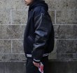 画像2: GAME SPORTSWEAR (ゲームスポーツウェア) Varsity Wool Leather Jacket オールブラックwithホワイトストライプ (2)