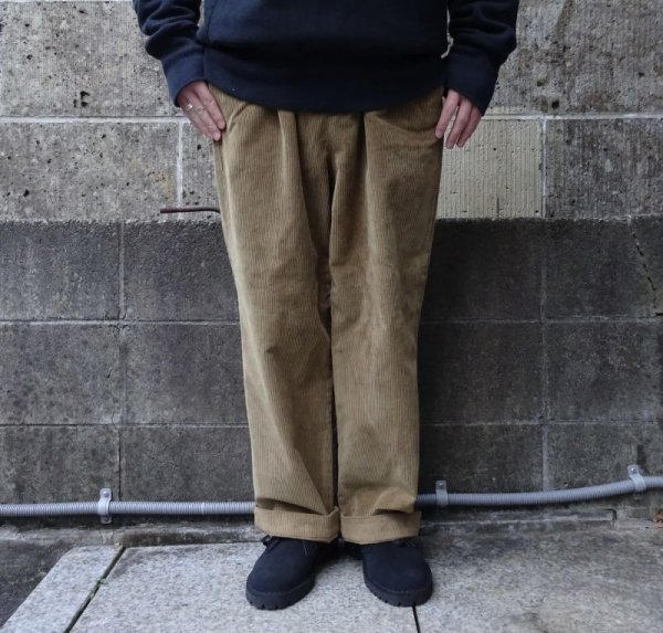 画像1: RICCARDO METHA (リカルドメッサ) 1TUCK WIDE PANTS CORDUROY カーキ (1)