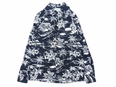 画像1: TWO PALMS (トゥーパームス) L/S Hawaiian collar shirt / Cotton LOVE SHACK ブラック