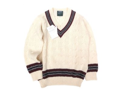 画像1: DULYN KNITWEAR (デュリンニットウェア) CRIKET P/O SWEATER アラン/バーガンディー/グレー