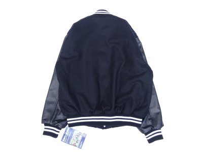 画像2: GAME SPORTSWEAR (ゲームスポーツウェア) Varsity Wool Leather Jacket オールブラックwithホワイトストライプ