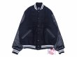 画像5: GAME SPORTSWEAR (ゲームスポーツウェア) Varsity Wool Leather Jacket オールブラックwithホワイトストライプ (5)