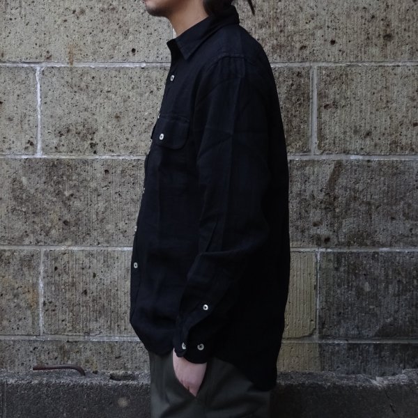 画像5: GAMBERT SHIRT (ギャンバートシャツ) LINEN DYED REG COLLAR SHIRT with 2 POCKETS ブラック (5)