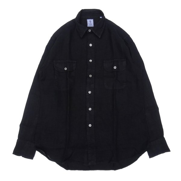 画像1: GAMBERT SHIRT (ギャンバートシャツ) LINEN DYED REG COLLAR SHIRT with 2 POCKETS ブラック (1)