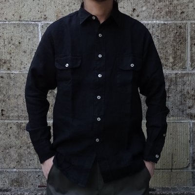画像1: GAMBERT SHIRT (ギャンバートシャツ) LINEN DYED REG COLLAR SHIRT with 2 POCKETS ブラック
