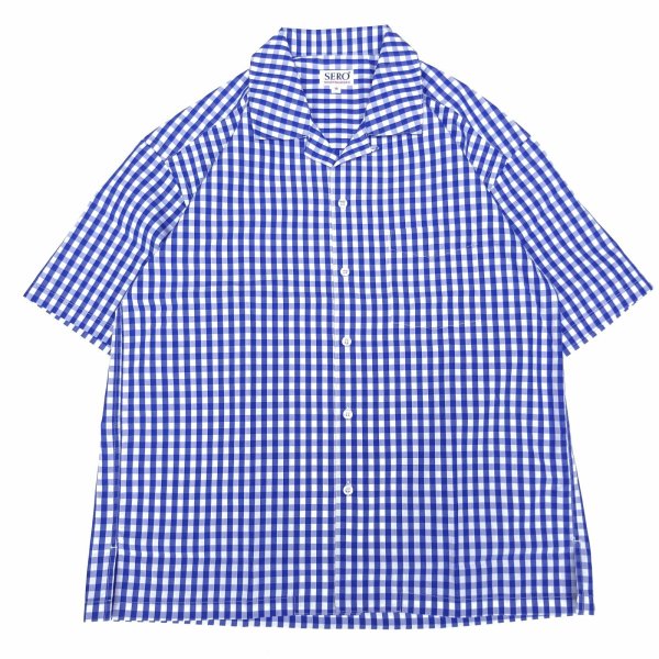 画像1: SERO (セロ) SHORT SLEEVE OPEN COLLAR GINGHAM ブルー×ホワイト (1)