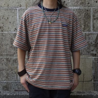 画像1: THOUSAND MILE (サウザンドマイル) SHORT SLEEVE MULTI BORDER T-SHIRT 茶×薄茶×紺