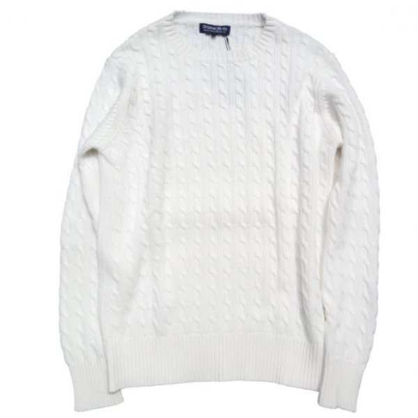 画像1: Original Blues (オリジナルブルース) CABLE CREWNECK ホワイト  (1)