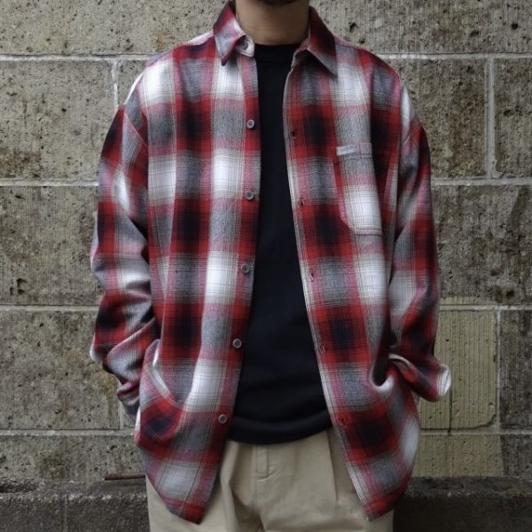 画像6: CalTop (キャルトップ) OMBRE CHECK L/S SHIRTS レッド/ホワイト (6)