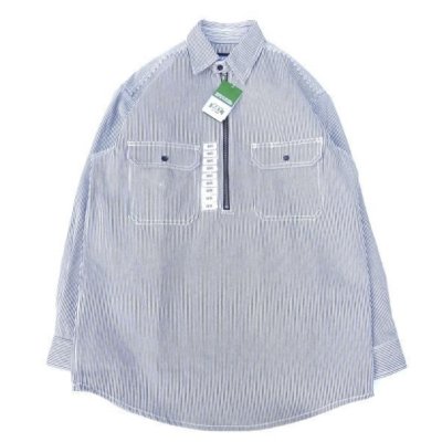 画像1: KEY (キー) Long Sleeve Zip Front Logger Shirt ヒッコリーストライプ