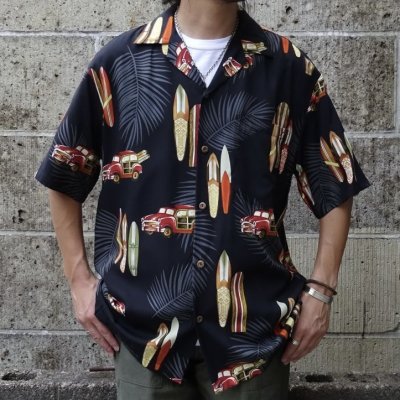 画像1: TWO PALMS (トゥーパームス) S/S Hawaiian Shirt / Rayon WOODY ブラック