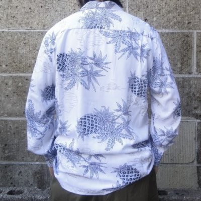 画像3: TWO PALMS (トゥーパームス) L/S Hawaiian collar shirt / Rayon PINEAPPLE MAP ホワイト