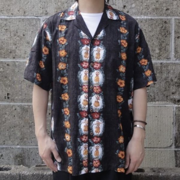 画像1: TWO PALMS (トゥーパームス) S/S Hawaiian Shirt Hula Dolls ブラック (1)