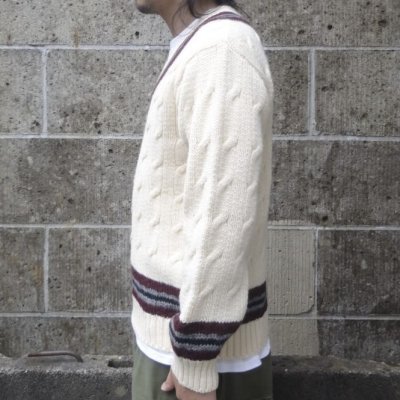 画像2: DULYN KNITWEAR (デュリンニットウェア) CRIKET P/O SWEATER アラン/バーガンディー/グレー