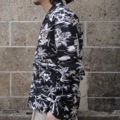 画像2: TWO PALMS (トゥーパームス) L/S Hawaiian collar shirt / Cotton LOVE SHACK ブラック