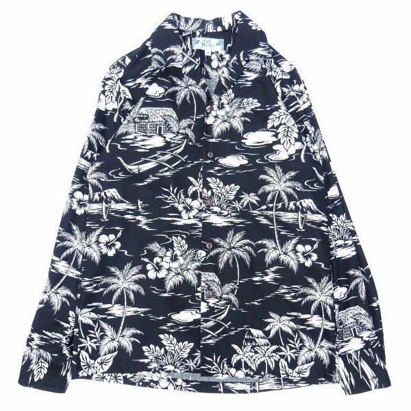 画像1: TWO PALMS (トゥーパームス) L/S Hawaiian collar shirt / Cotton LOVE SHACK ブラック (1)
