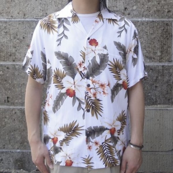 画像1: TWO PALMS (トゥーパームス) S/S Hawaiian Shirt HAWAIIAN ORCHID ホワイト (1)